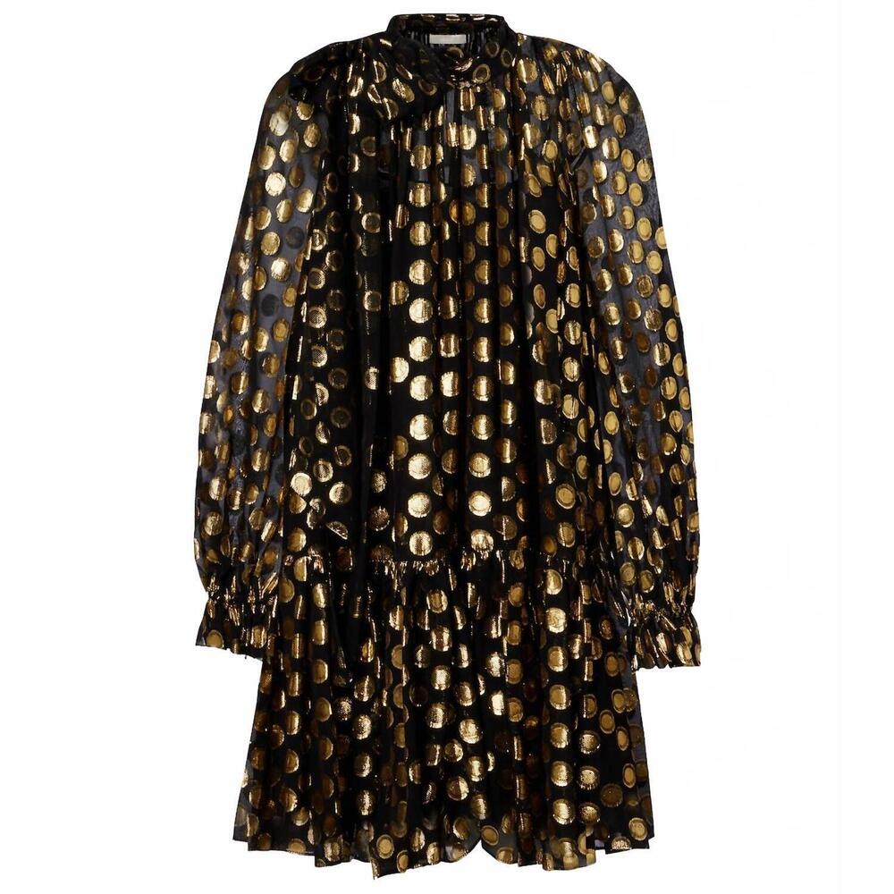 NEW ULLA JOHNSON loretta silk long sleeve mini dress in obsidian - Picture 4 of 4
